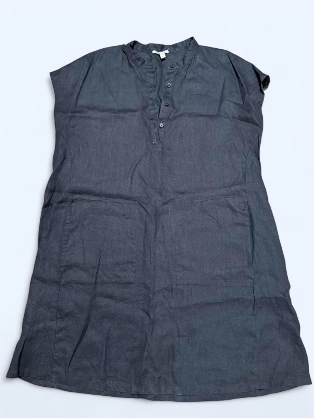 Eileen Fisher Black 100% Organic Linen Shirt Dress with Pockets Size M